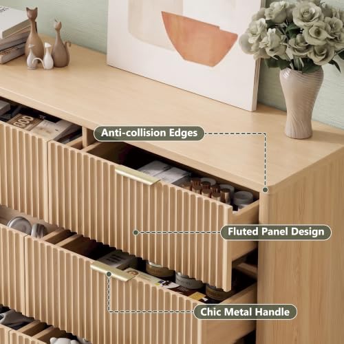 Fluted 6 Drawer Dresser for Bedroom, view 6