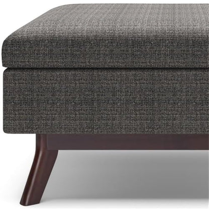 34 in Upholstered Coffee Table Ottoman, Ebony Finish, Solid Wood Frame with Storage Compartment, Mid Century Design, Multi-Functional Accent Furniture for Living Room or Family Room