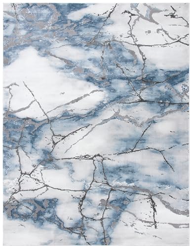 SAFAVIEH Craft Collection Area Rug - 8' x 10', Grey & Blue, Modern Abstract Design, Non-Shedding & Easy Care, Ideal for High Traffic Areas in Living Room, Bedroom (CFT877L)