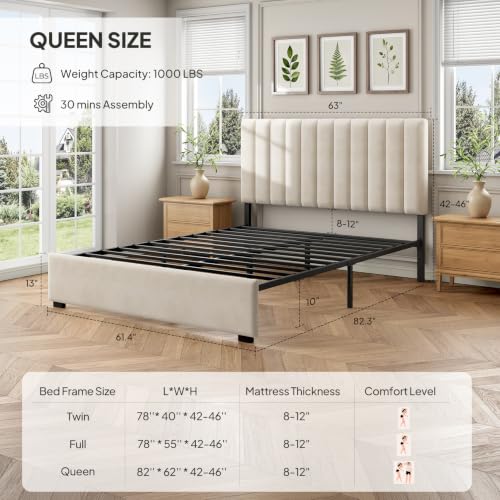 Queen Upholstered Bed Frame with Headboard, view 4