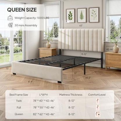 Queen Upholstered Bed Frame with Headboard, view 4