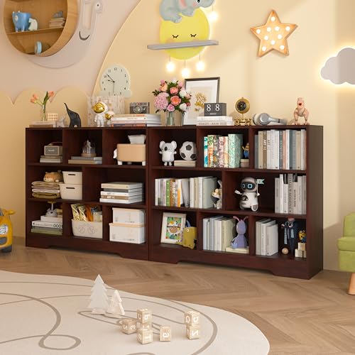 Book Shelf, 8 Cubes Storage Organizer, 3-Tier Open Shelf Wooden Bookcase, Freestanding Cherry Bookshelf Cube Shelf for Bedroom, Living Room, Home Office