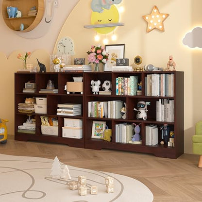 Book Shelf, 8 Cubes Storage Organizer, 3-Tier Open Shelf Wooden Bookcase, Freestanding Cherry Bookshelf Cube Shelf for Bedroom, Living Room, Home Office