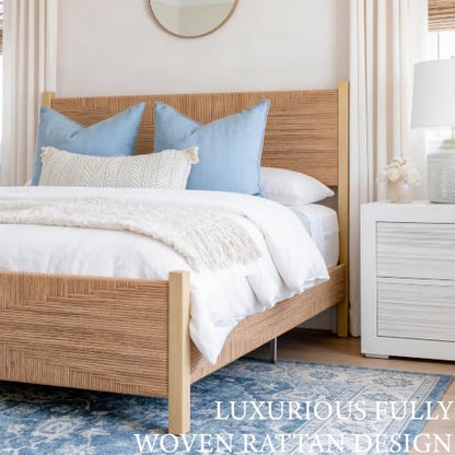 Solid Wood Rattan King Bed Frame with Tall Headboard and Footboard, view 6
