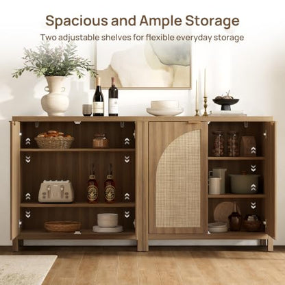 68"W Rattan Sideboard Buffet Cabinet with Storage Credenza Set of 2, view 6