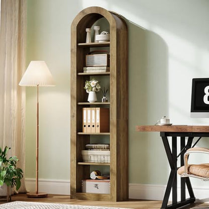 74.8" Tall Arched Bookshelf, 6-Tier Narrow Open Bookcase, view 2