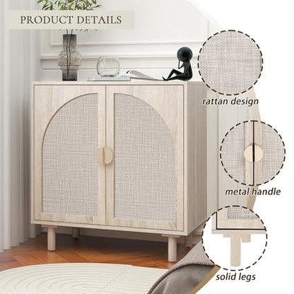 2-Door Storage Cabinet with Textured Woven Doors, Modern Sideboard Buffet for Small Spaces & Apartments, Accent Cabinet with Adjustable Shelf for Moving Season for Living Dining Room