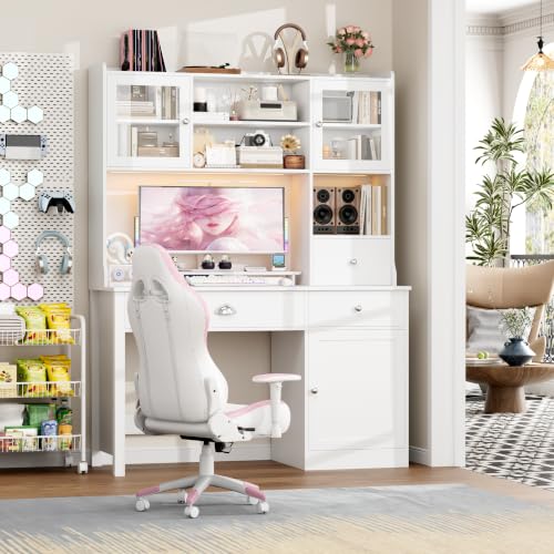 Computer Desk with Hutch and RGB, Office Desk with Power Outlet, view 6