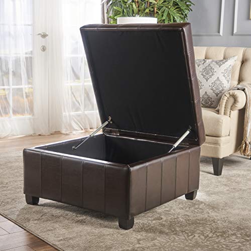 Christopher Knight Home Alexandria Bonded Leather Storage Ottoman, Marbled Brown, 31” x 31”x 18.6”