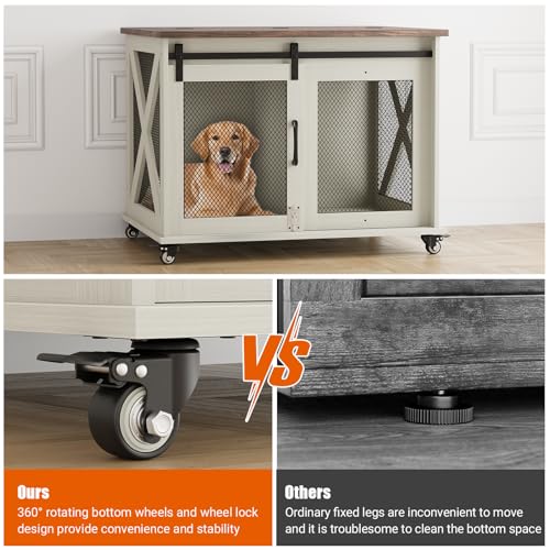 Modern Farmhouse Wooden Dog Crate Furniture with Sliding Barn Door, Turn Top, view 4