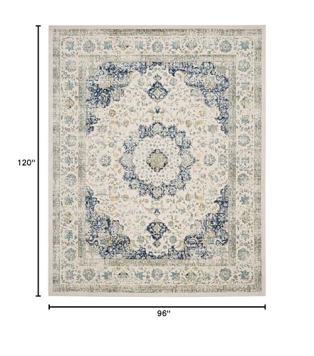 SAFAVIEH Area Rug 8x10 - Evoke Collection - Large - Ivory & Blue, Shabby Chic Oriental Medallion Design, Non-Shedding & Easy to Clean, Ideal for Living Room, Bedroom, Dining Space (EVK220C)