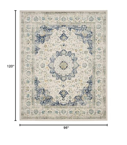 SAFAVIEH Area Rug 8x10 - Evoke Collection - Large - Ivory & Blue, Shabby Chic Oriental Medallion Design, Non-Shedding & Easy to Clean, Ideal for Living Room, Bedroom, Dining Space (EVK220C)