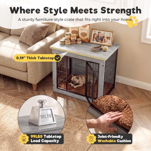 3-in-1 Wooden Dog Crate Furniture, Side Table & Kennel with Cushion, view 4