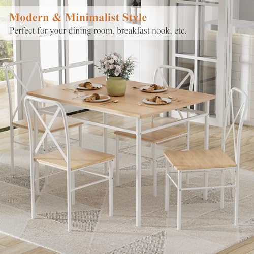 Dining Table Set for 4, 5-Piece Wood Kitchen Table with Chairs for Small Space, Breakfast Nook, Space-Saving, Natural White