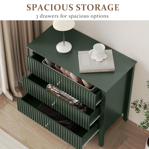 Fluted 3 Drawer Dresser, 32 inch Wide Dresser Nightstand for Bedroom, view 5