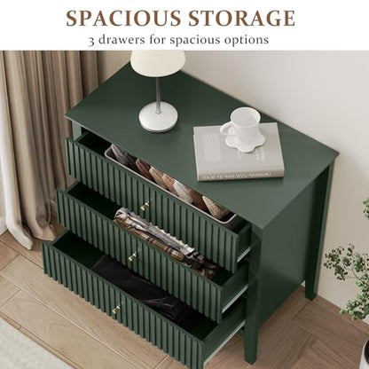 Fluted 3 Drawer Dresser, 32 inch Wide Dresser Nightstand for Bedroom, view 5