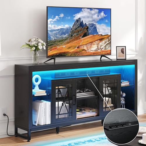 TV Stand for 75 inch TV, Entertainment Center with Storage, Black, view 7