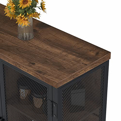 Coffee Bar Cabinet for Liquor, Small Storage Cabinet for Home Kitchen, Farmhouse Sideboard Buffet Cabinets, Industrial Alcohol Cabinets for Dining Entryway Living Room (Rustic Oak)