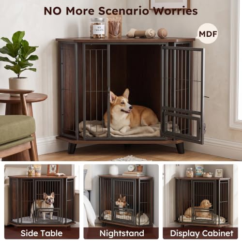 33inch Corner Dog Crate Furniture for Small Dogs with 2 Door, view 6