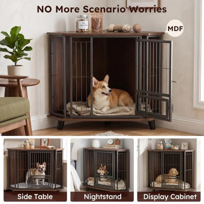 33inch Corner Dog Crate Furniture for Small Dogs with 2 Door, view 6