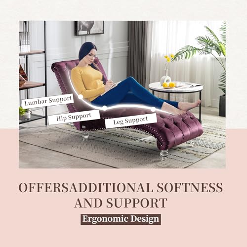 64" Velvet Chaise Lounge Chair Indoor with Ergonomic S-Shaped Backrest & 1, view 5