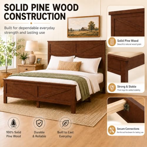 Queen Size Farmhouse Platform Bed Frame with Barn Door Headboard and Footboard, view 6