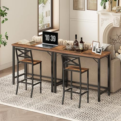 Narrow Bar Table, 63-Inch Pub Table for Dining Room, Counter Bar Tables with Sturdy Metal Frame, Connectable Bar Table, Multifunctional Console Table, Rustic Brown BTHR1601