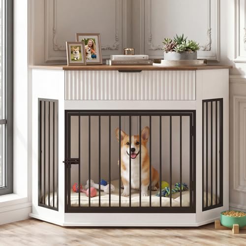 44.6'' Corner Dog Crate Furniture with Fluted Drawer, view 2