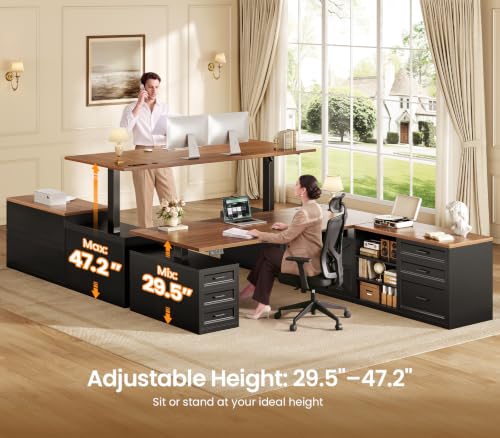 71" Executive L Shaped Electric Standing Desk with 6 Drawers, view 4