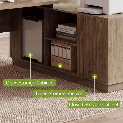 80" L-Shaped Executive Desk, Large Home Office Computer Desk with Drawers, view 6