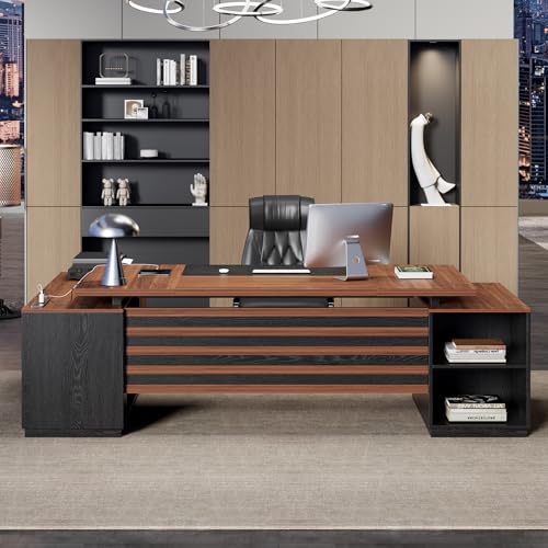 Executive L-Shaped Desk with Storage Cabinet 78-Inch, Brown Black, view 5