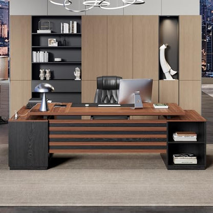 Executive L-Shaped Desk with Storage Cabinet 78-Inch, Brown Black, view 5