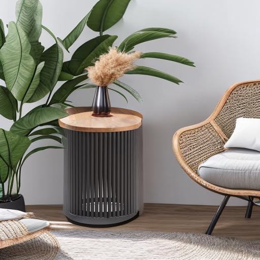 Demy Metal and Wood Accent Table - 18 inch Wide Solid Metal Round End Table in Natural and Black, Industrial Side Table or Coffee Table for Living Room with Compact Design, Assembled | Side Table