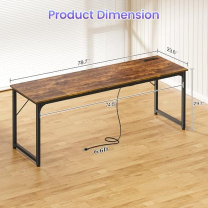80 X 24 Inch Computer Desk, Power Outlets, USB-C, Rustic Brown, view 4