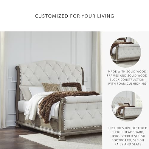 Upholstered Sleigh Bed Frame in Light Brown, view 6