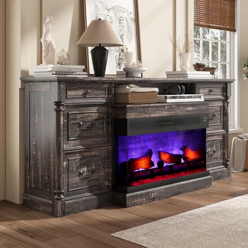 75" Fireplace TV Stand with LED Flame Entertainment Center, view 2