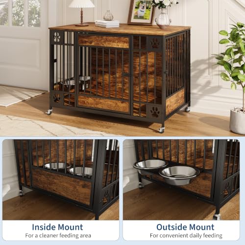 Dog Crate Furniture, 41" Indoor Dog Kennel with Triple Doors, Brown, view 5