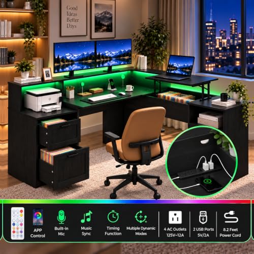 60" L-Shaped Computer Desk with Lift-Top, File Drawer & Storage Cabinet, view 7
