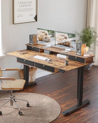 55" x 30" Standing Electric Desk with Drawers, Rustic Brown, view 3