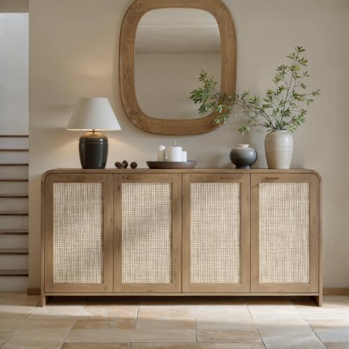 67" Rattan Sideboard Buffet Cabinet with Storage, Caramel Oak, view 6