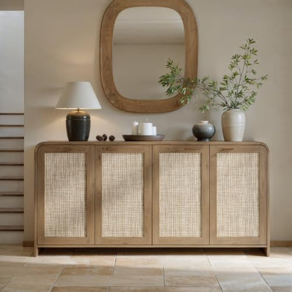 67" Rattan Sideboard Buffet Cabinet with Storage, Caramel Oak, view 6
