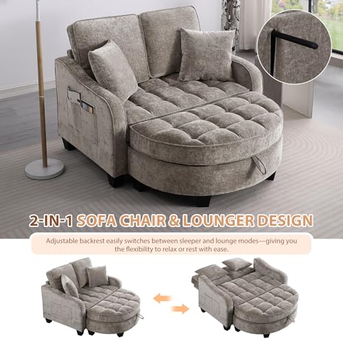 Oversized Chaise Lounge Chair Indoor with Curved Ottoman, Brown, view 5