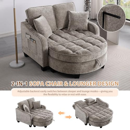 Oversized Chaise Lounge Chair Indoor with Curved Ottoman, Brown, view 5