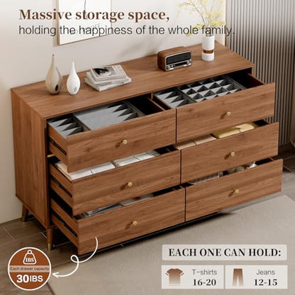 6 Drawer Dresser, 47" Wide Mid Century Chest of Drawers, view 4