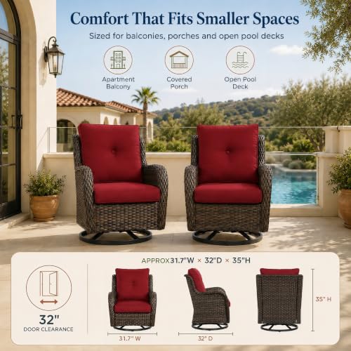 2 Piece Wicker Patio Swivel Rocker Chairs, Brown/Red, view 7