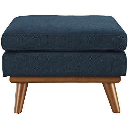 Engage Mid-Century Modern Upholstered Fabric Ottoman in Azure