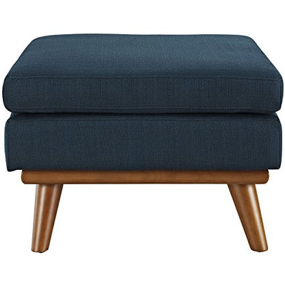 Engage Mid-Century Modern Upholstered Fabric Ottoman in Azure