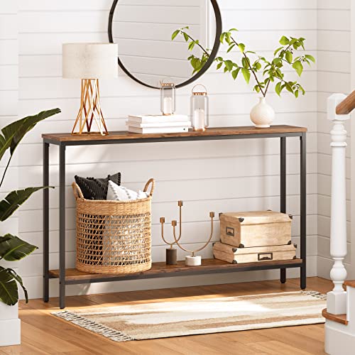 Console Table, 47.2" Narrow Entryway Table, Sofa Table with Shelf, Entrance Table for Living Room, Hallway, Foyer, Corridor, Office, Metal Frame, Rustic Brown and Black BF20XG01G1