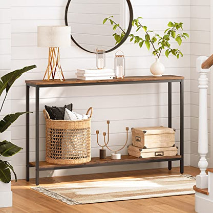 Console Table, 47.2" Narrow Entryway Table, Sofa Table with Shelf, Entrance Table for Living Room, Hallway, Foyer, Corridor, Office, Metal Frame, Rustic Brown and Black BF20XG01G1