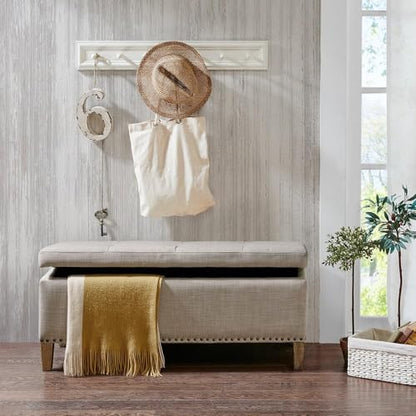 Shandra Storage Rectangular Ottoman Tufted Top Linen Look Fabric with Large Storage Space Accent Furniture for the Living Room, Medium, Natural